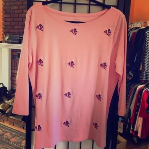 Talbots pink 3/4 sleeve fish design t shirt